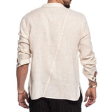 Men's Stand Collar Cotton and Linen Loose Long Sleeve Shirt 65664404U