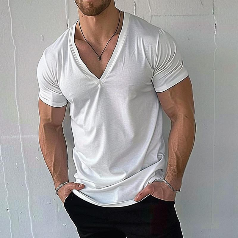 Men's Casual Cotton Blend V-Neck Short Sleeve T-Shirt 49508737M