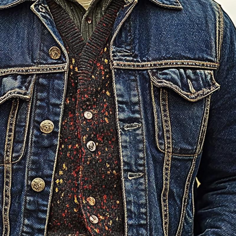 Men's Vintage Lapel Denim Jacket 43894685X