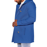 Men's Casual Solid Color Hooded Double-Breasted Long-Sleeved Windbreaker Coat 75393134M