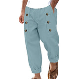 Men's Casual Cotton Linen Elastic Waist Loose Beach Pants 09358387M