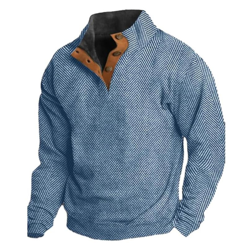 Sudadera informal de manga larga con cuello henley y estampado de espiga para hombre 26063312Y