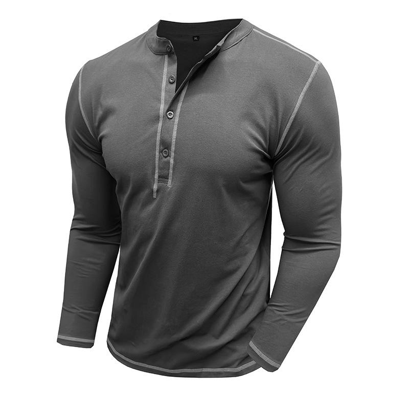 Men's Vintage Contrast Henley Collar Slim Fit Long Sleeve T-Shirt 82663626M