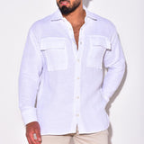 Men's Casual Cotton Linen Lapel Loose Long Sleeve Shirt 29623399M