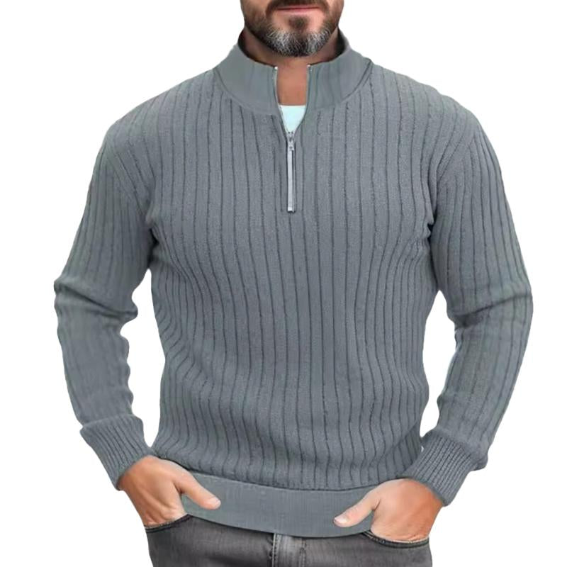 Men's Solid Color Knitted Stand Collar Half Zip Sweater 13665071X