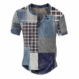 Men's Color Block Print Waffle Henley Short Sleeve T-Shirt 24823215X