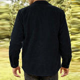 Men's Loose Vintage Solid Color Corduroy Pocket Long Sleeve Shirt 91635606Y