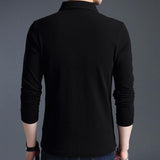 Men's Casual Solid Color Cotton Lapel Long Sleeve Polo Shirt 75523188M