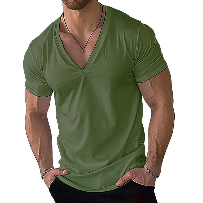 Men's Casual Cotton Blend V-Neck Short Sleeve T-Shirt 49508737M