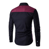 Men's Fashionable Contrast Color Splicing Lapel Slim Fit Long Sleeve Shirt 09785765M