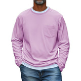 Men's Solid Color Chest Pocket Round Neck Long Sleeve T-Shirt 12455415Y