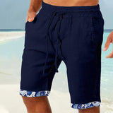Men's Printed Stitching Drawstring Elastic Waist Casual Shorts 68828726Z