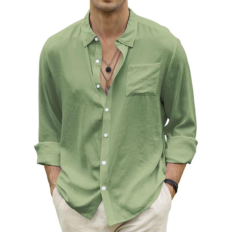 Men's Casual Lapel Linen Long Sleeve Shirt 21204935M