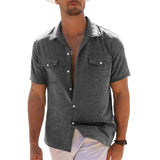 Men's Casual Linen Solid Color Lapel Short-Sleeved Shirt 89235843Y