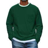 Men's Solid Color Chest Pocket Round Neck Long Sleeve T-Shirt 12455415Y