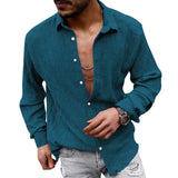 Men's Solid Loose Linen Lapel Long Sleeve Shirt 01526129Z