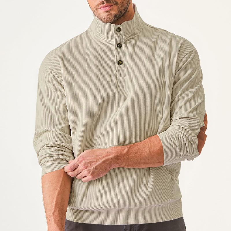 Men's Casual Corduroy Stand Collar Kangaroo Pocket Loose Long Sleeve Sweatshirt 74007115M