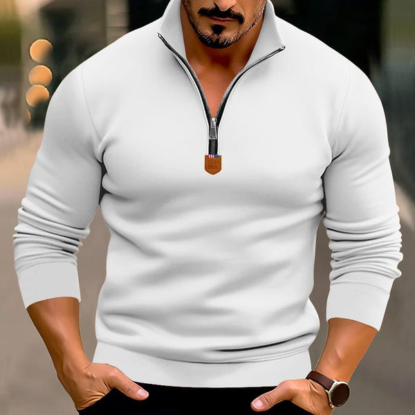 Men's Solid Plush Zipper Stand Collar Long Sleeve Sweatshirt 06112319Z