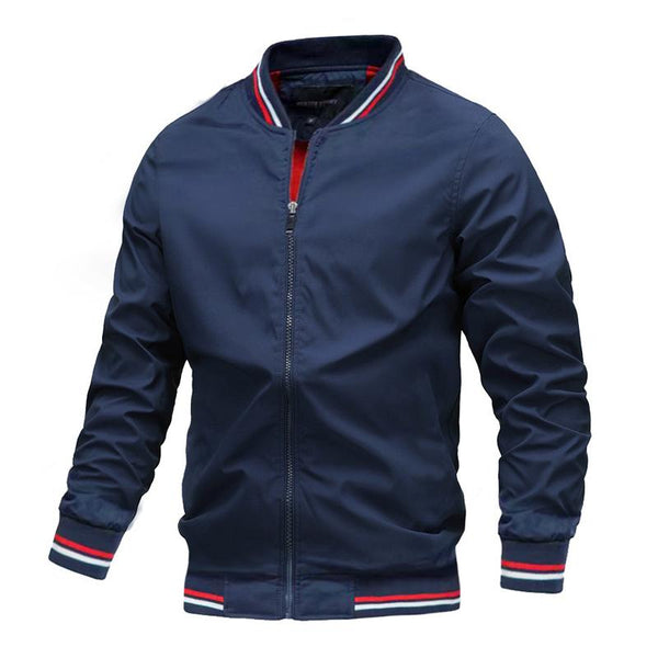 Men's Collar Stripe Contrast Zipper Stand Collar Jacket 36063318X