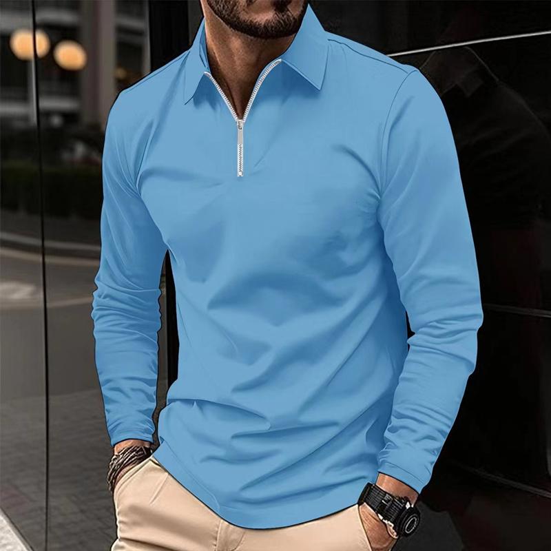 Men's Casual Solid Color Zipper Long Sleeve POLO Shirt  68016263Y