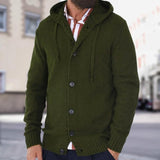 Men's Casual Solid Color Hooded Single-Breasted Slim Fit Knit Cardigan 90717958M