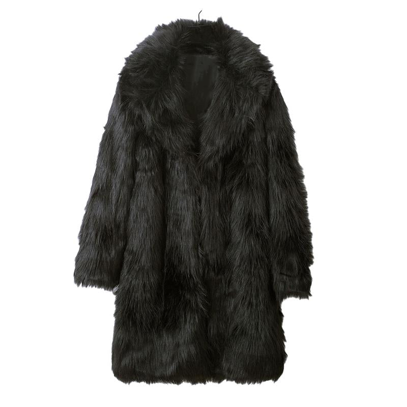 Men's Lapel Long Imitation Fur Solid Color Coat 35528296X