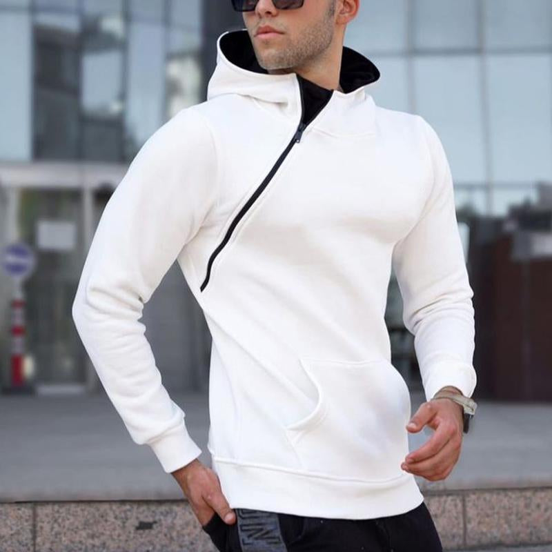 Men's White Side Zip Loose Hoodie 33093993U