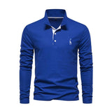 Men's Classic Casual Deer Embroidery Cotton Lapel Long Sleeve POLO Shirt 52045993K