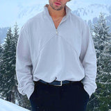 Men's Solid Zipper Stand Collar Long Sleeve Loose Sweatshirt 65662506Z