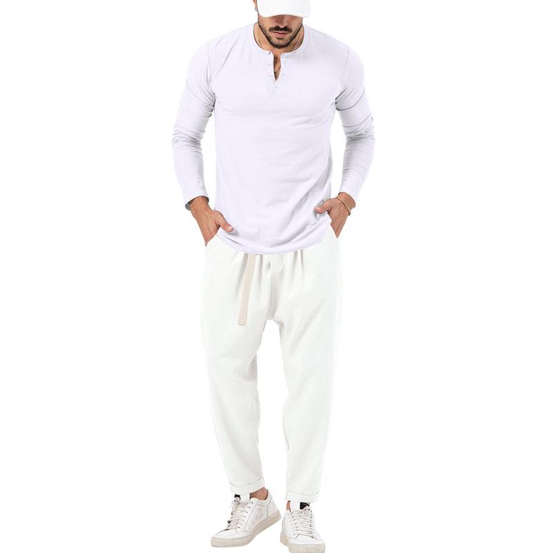 Herren-Henley-Set mit T-Shirt und Hose, einfarbig, langärmelig, 72706978X