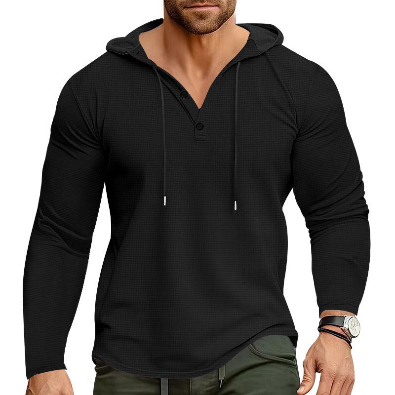 Men's Solid Color Waffle Loose Long Sleeve Casual Hoodie 98061858Z