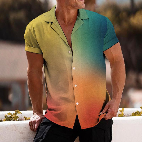 Men's Casual Colorful Gradient Lapel Short Sleeve Shirt 96176596TO