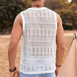 Men's Casual Solid Color Lace Hollowed Out Vacation Tank Top 58943331Y