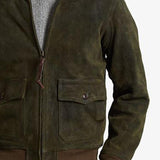 Men's Army Green Suede Fur Collar Jacket 69142721U