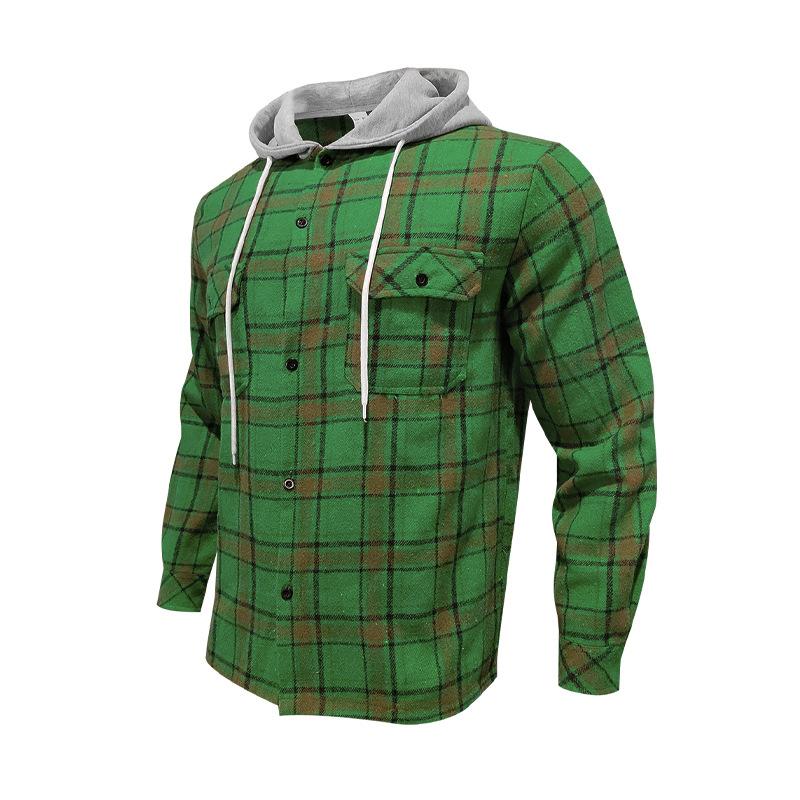 Men's Casual Plaid Hooded Flannel Multi-Pocket Shirt Jacket 69038680X