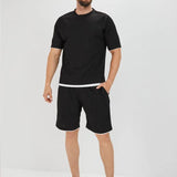 Men's Casual Colorblock Round Neck Short-sleeved T-shirt Sports Shorts Set 96331719M