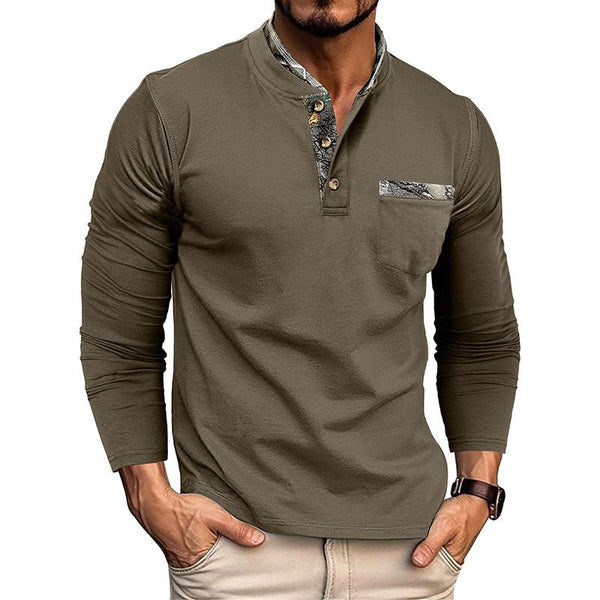 Men's Casual Henley Collar Colorblock Slim Fit Long Sleeve T-Shirt 02184788M