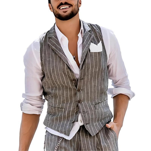 Men's Vintage Striped Multi-Pocket Single-Breasted Vest 21823027Y