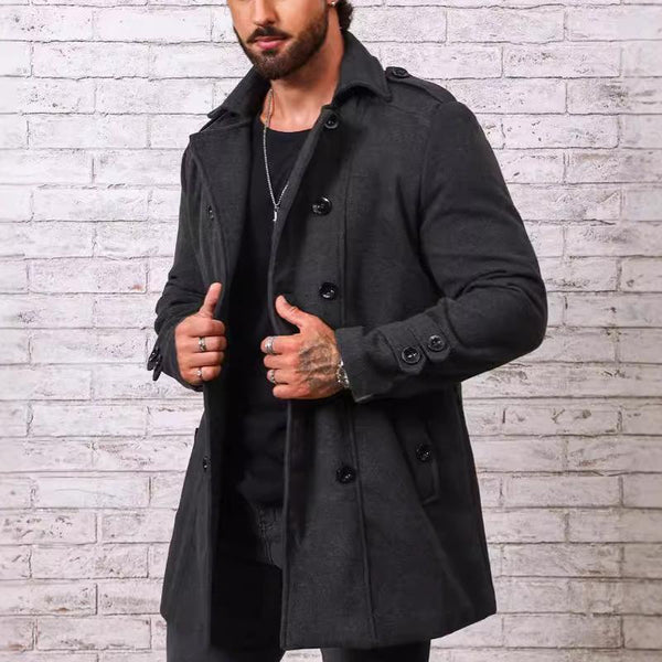 Men's Stylish Solid Color Lapel Mid-length Coat 96968251X