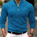 Men's Casual Mixed Color Zipper Stand Collar Long Sleeve Polo Shirt 58467058Y