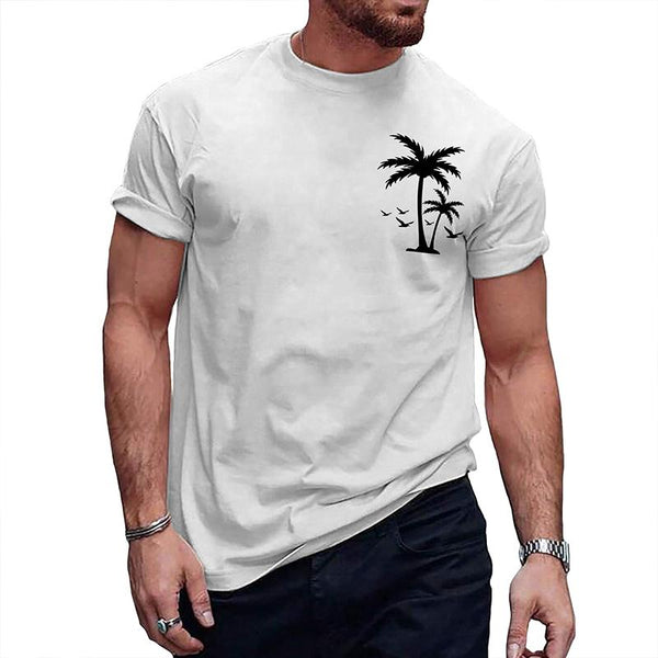 Men's Simple Casual Coconut Tree Round Neck Short-sleeved T-shirt 26552341TO