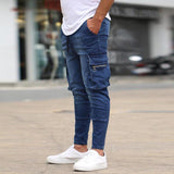 Men's Casual Multi-Pocket Zip Trim Stretch Jeans 53720630M