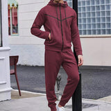 Men's Casual Solid Color Waffle Hooded Sweatshirt Jacket Set 56698295Y