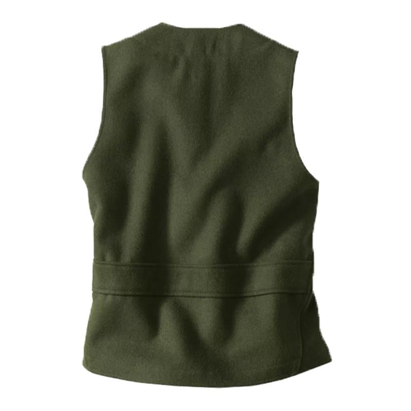 【Expédition en 24 heures】Gilet multi-poches vintage en laine mélangée à col en V et à simple boutonnage pour hommes 08460271M