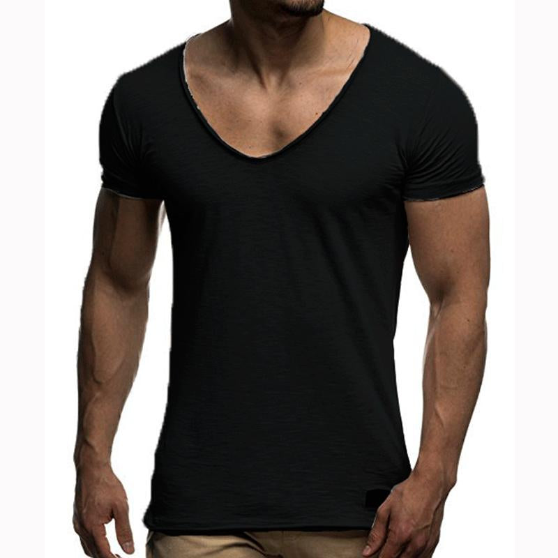 Men's Fashion V Neck Short Sleeve Solid Color T-Shirt 57972844X