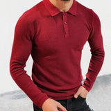 Men's Solid Knit Lapel Long Sleeve Slim Sweater 84151284Z