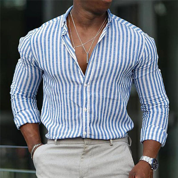 Men's Striped Lapel Long Sleeve Casual Shirt 79325890Z