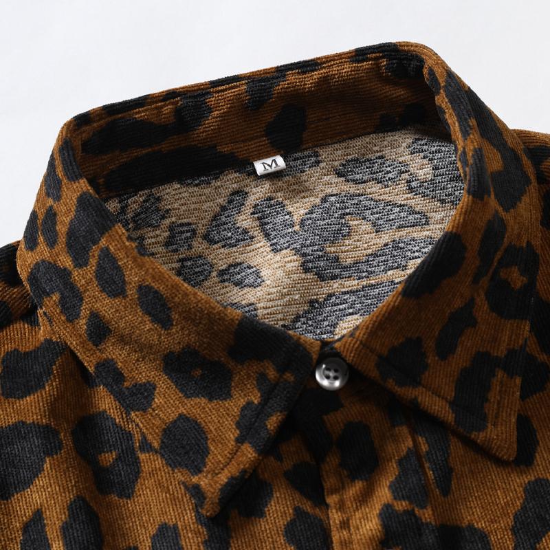 Men's Vintage Corduroy Leopard Print Long Sleeve Shirt 75993686Y