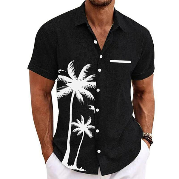 Men's Casual Coconut Tree Printed Vacation Short Sleeved Shirt 06441337Y