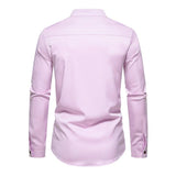 Men's Casual Color Block Stand Collar Slim Fit Long Sleeve Shirt 82440980M